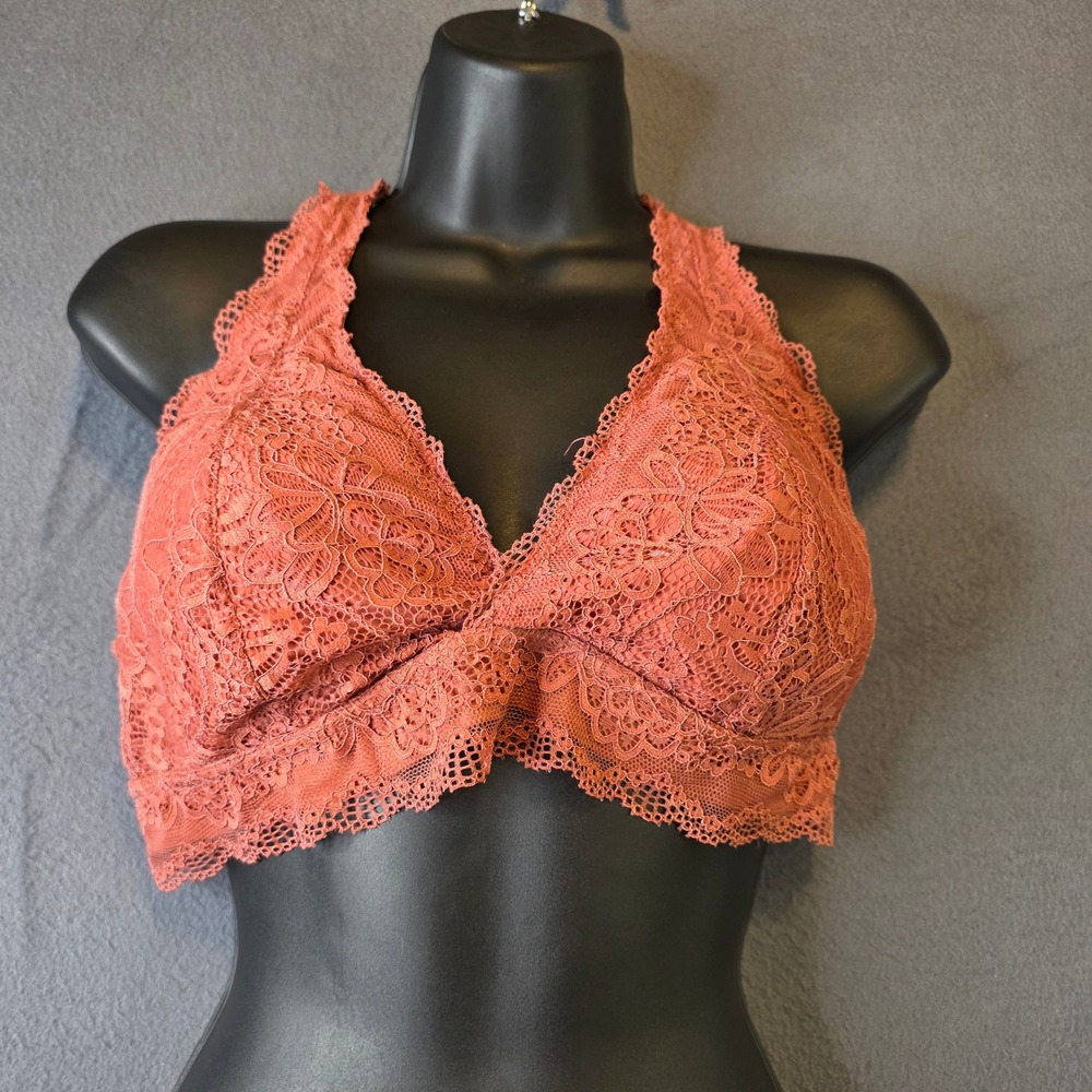Maurices‎ Lace Bralette Rose Pink Floral Halter Racerback Size Large